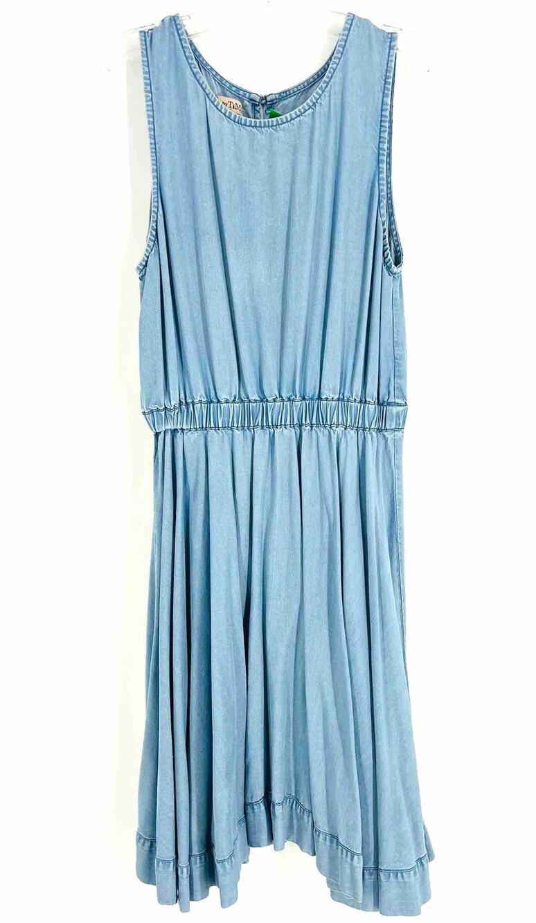 Size S Lt Denim Pleated Chambray Designer Dress
